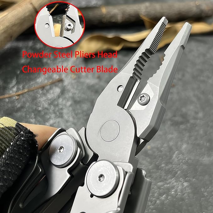 Multitool 19-in-1 Full-Size Lightweight EDC Tactical Hiking Gear Camping Knives &amp Tools Gifts for Guys Equipment for Emergencies Hiking and Outdoor Camping Multi-Purpose Pliers (Silver)