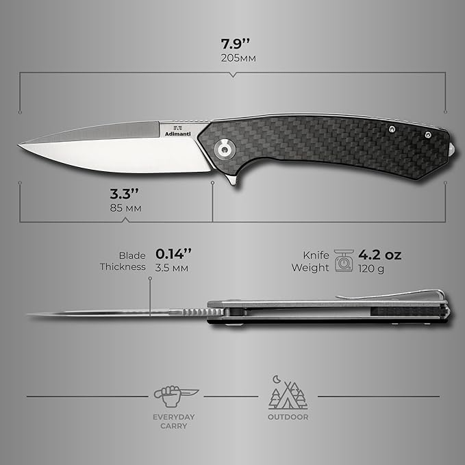 Firebird GANZO Adimanti Skimen Pocket Folding Knife Carbon Fiber Handle with Clip and Glass Breaker D2 Steel Blade Hunting Fishing Camping Outdoor EDC Knife (CF Black)