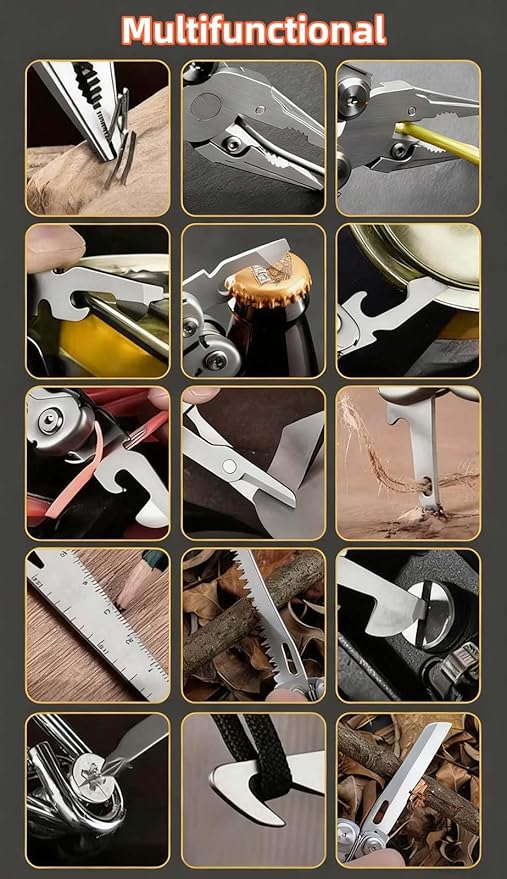 17-in-1 Multi-Tool Multi-Functional EDC Tool Stainless Steel Multi-Tool Pliers Men's Gift Wilderness Survival and Camping Gear Hunting and Hikingmulti tool knife
