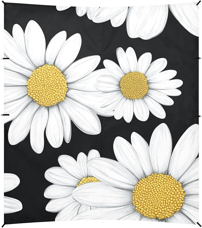 ALAZA Beautiful Daisy Flower on Black Beach Tent Sun Shelter Portable Canopy Sunshade for Outdoor Camping Picnics Backyard Fun 10x9 ft