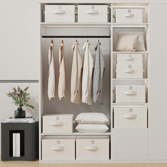 Underbed Storage Cube Closet Organizer with Lid Foldable Home Container Bags for Organizing Clothes Shoes Blankets Pillows 15.7x11.8x7.8Inches Beige 2 Pack