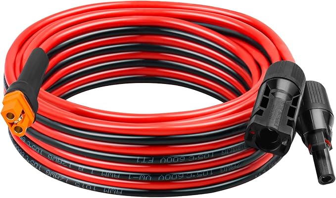 XRDS -RF 12AWG Solar to XT60i Extension Cable 20FT– Tinned Copper Heavy-Duty XT60i Female Wire for Solar Panel Battery and Power Station Low Resistance