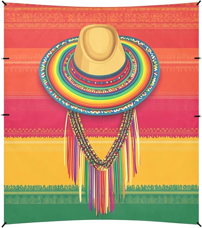 Mexican Style Cinco De Mayo Necklaces Foldable Beach Canopy UPF50 Lightweight Shade Sun Shelter with Sand Pockets for Backyard and Camping