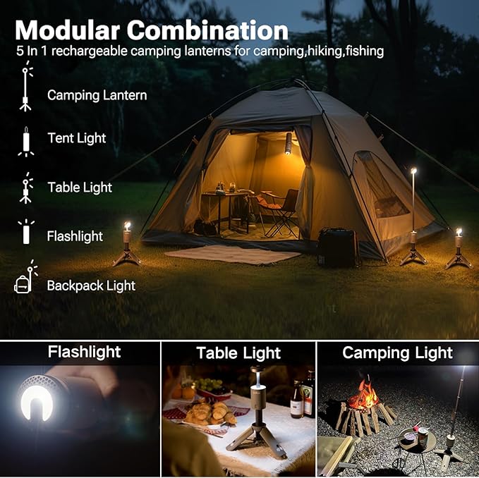 Outask Camping Light Telescopic Collapsible Magnetic Camping Lantern with 12000mAh Battery Telescoping IPX6/IPX7 Waterproof Flashlights Camping Lamp for Emergency Camping Hiking (Military Green)