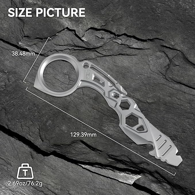 KANSEPT PryMate Plain Titanium Pry Bar Multitool with Glass Breaker Bottle Opener Hex Bit Pocket Cilp or Keychain for Your Versatile Companion for Everyday Carry and Camping Accessories G008A1