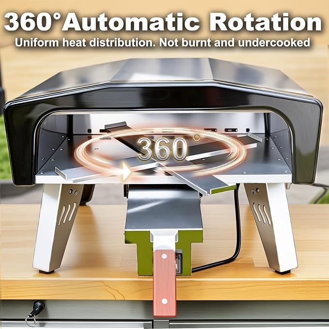 MELLCOM 20 Inch Outdoor Gas Pizza Oven 360° Auto Rotating Pizza Stone with Pull Out Handle Includes Pizza Peel &amp Carry Bag Portable Stainless Steel Propane Pizza Oven for Backyard Camping Gri
