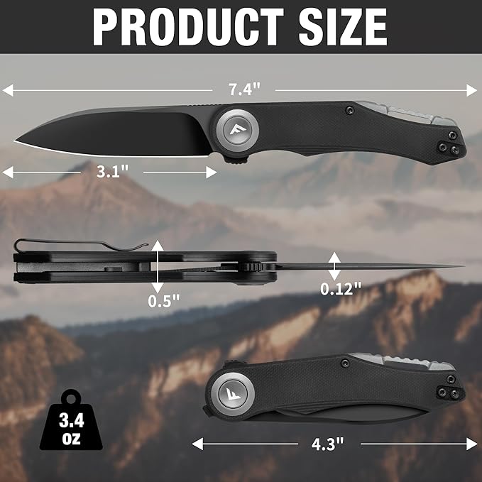 FLISSA Button Lock Folding Knife 3.1 D2 Steel Blade EDC Pocket Knife with G10 Handle Flipper Belt Clip Bearings for Outdoor Camping Hiking Fishing Hunting Gift for Men &amp Women (Grey)