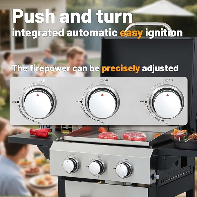 3-Burner Propane Gas BBQ Grill with Side Burner &amp Porcelain-Enameled Cast Iron Grates 37230 BTU Output Stainless Steel Grill for Cooking Kitchen Patio Backyard Barbecue