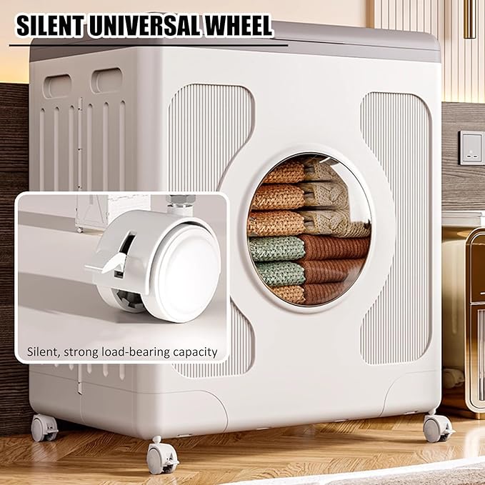 Modern Folding Large Storage Box 160L With Lid And Wheels Storage Bin For Clothes And Blankets Organization Plastic Storage Cabinet For Home Office