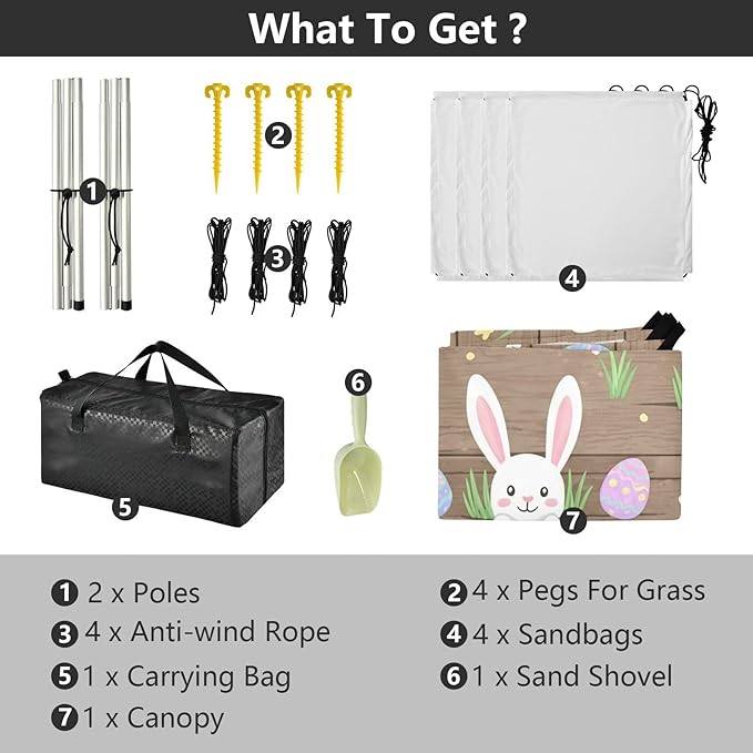 Beach Canopy with Windproof Ropes &amp Sandbags Beach Tent Sun Shade Sun Shelter for Camping Trips Fishing Backyard Fun or Picnics Easter Bunny