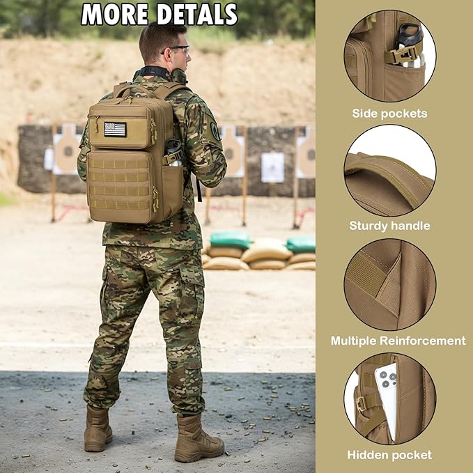 Military Tactical Backpack for Men Multi-Functional Assault Backpack MOLLE with Water Bottle Holder for Outdoor Adventures Khaki
