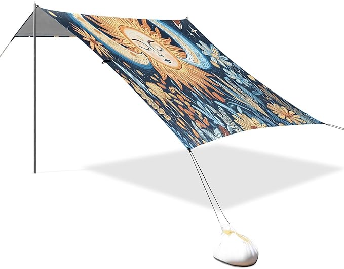 Sun Moon Art Beach Tent Sun Shelter Set UPF50+ UV Protection 10.5 x 9.19 FT Camping Shade Canopy with Sandbags Sand Anchors Carrying Bag and Others