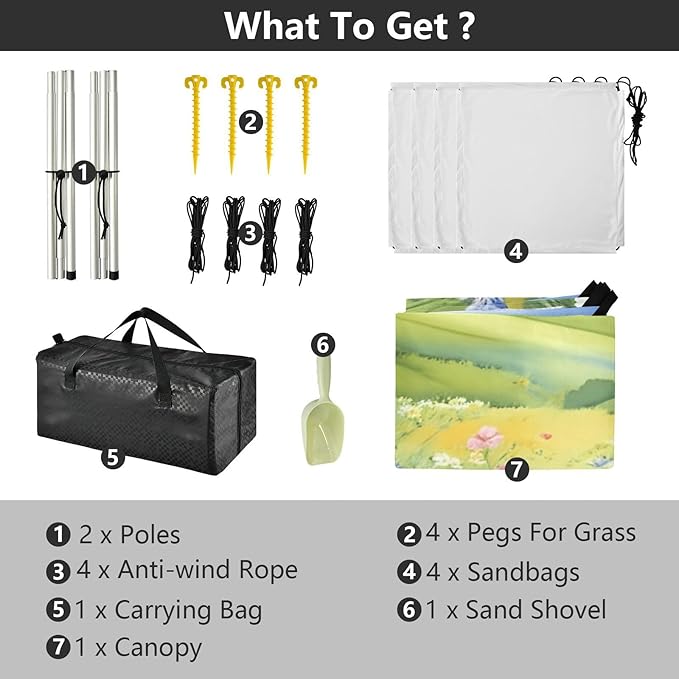 Beach Canopy with Windproof Ropes &amp Sandbags Beach Tent Sun Shade Sun Shelter for Camping Trips Fishing Backyard Fun or Picnics Landscape