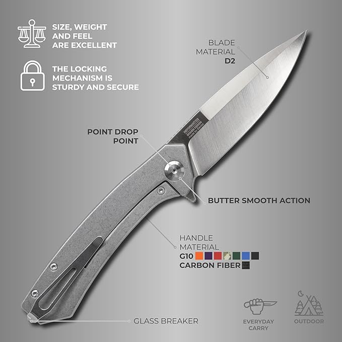 Firebird GANZO Adimanti Skimen Pocket Folding Knife Carbon Fiber Handle with Clip and Glass Breaker D2 Steel Blade Hunting Fishing Camping Outdoor EDC Knife (CF Black)