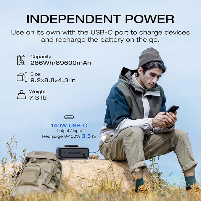 EF ECOFLOW River 3 Plus Portable Power Station Extra Battery EB300 286Wh Expansion LiFePO4 (LFP) Battery with 10-Year Lifespan Built-in 140W USB-C Port for Charging/Discharging Use Independently