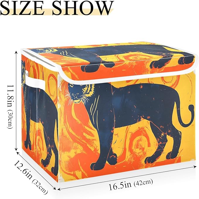 Concept Animal Storage Cube Bins Basket with Lid Collapsible Flip-top Fabric with Handle for Home Bedroom Closet Office 16.5×12.6×11.8 in
