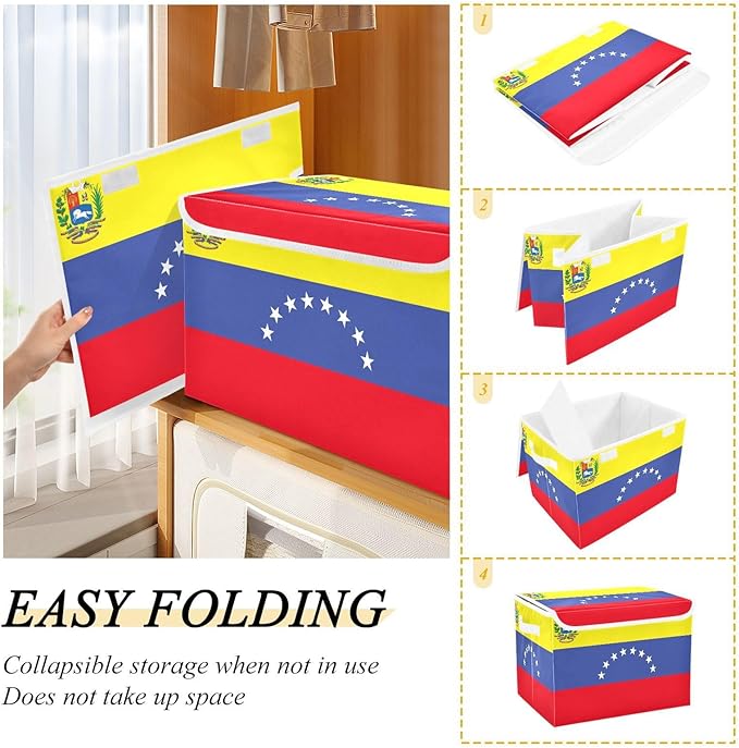 Venezuela 8 Stars Flag Bolivarian Republic Of Venezuela Storage Containers with Lids Foldable Closet Organizers Quart