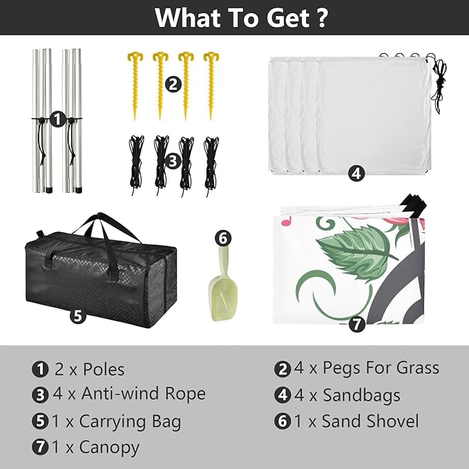 ALAZA Rose Treble Clef and Swirly Staff with Musical Notes Beach Tent Sun Shelter Portable Canopy Sunshade for Outdoor Camping Picnics Backyard Fun 10x9 ft