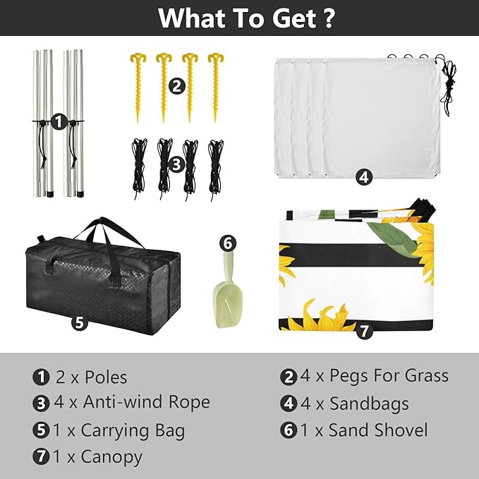 Beach Canopy with Windproof Ropes &amp Sandbags Beach Tent Sun Shade Sun Shelter for Camping Trips Fishing Backyard Fun or Picnics Sunflower