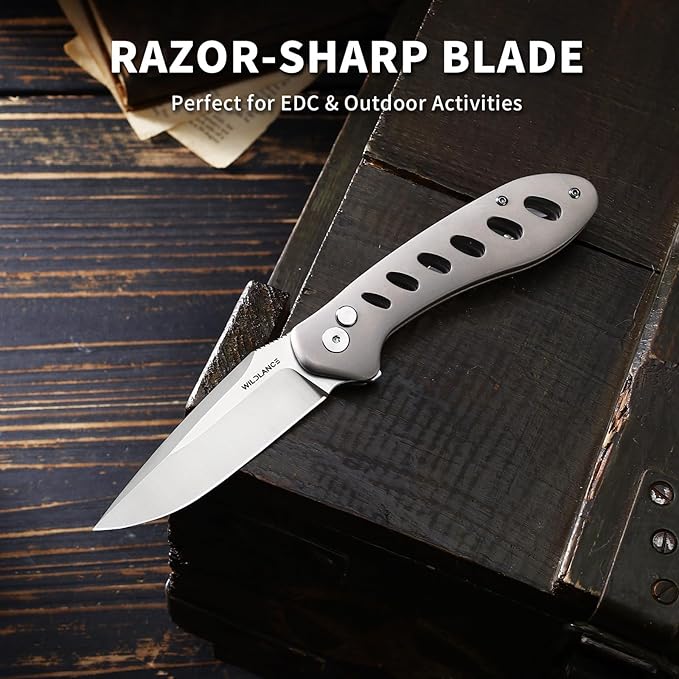 Small EDC Pocket Knife for Men &amp Women - 3 Drop Point D2 Blade Titanium Handle with Button Lock &amp Pocket Clip | Small Slim Cool Folding Knife for Daily Carry Camping Hiking &amp Outdoor Us