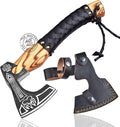 Hand-Forged Engraved Viking Axe Outdoor Camping Hunting Norse Hatchet Axe with Leather-Wrapped Handle &amp Sheath Great for Birthdays Gift Holidays Christmas or Weddings Gift (AXE-04)