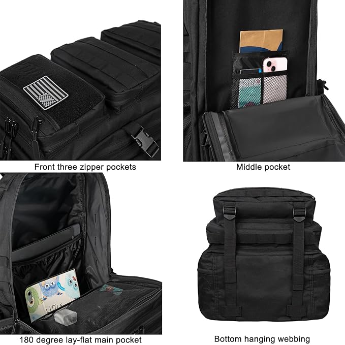 55L Military Tactical Backpack - Bug Out Bag with MOLLE System for Hiking(Black)