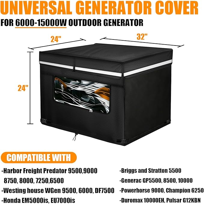 Heavy Duty Generator Cover 32''Lx24''Wx24''H Generator Cover with Double-Layer Fabric Side Access to Control Panel Top Access to Add Fuel All-weather Protective for Most 5500-15000 Watt Generators
