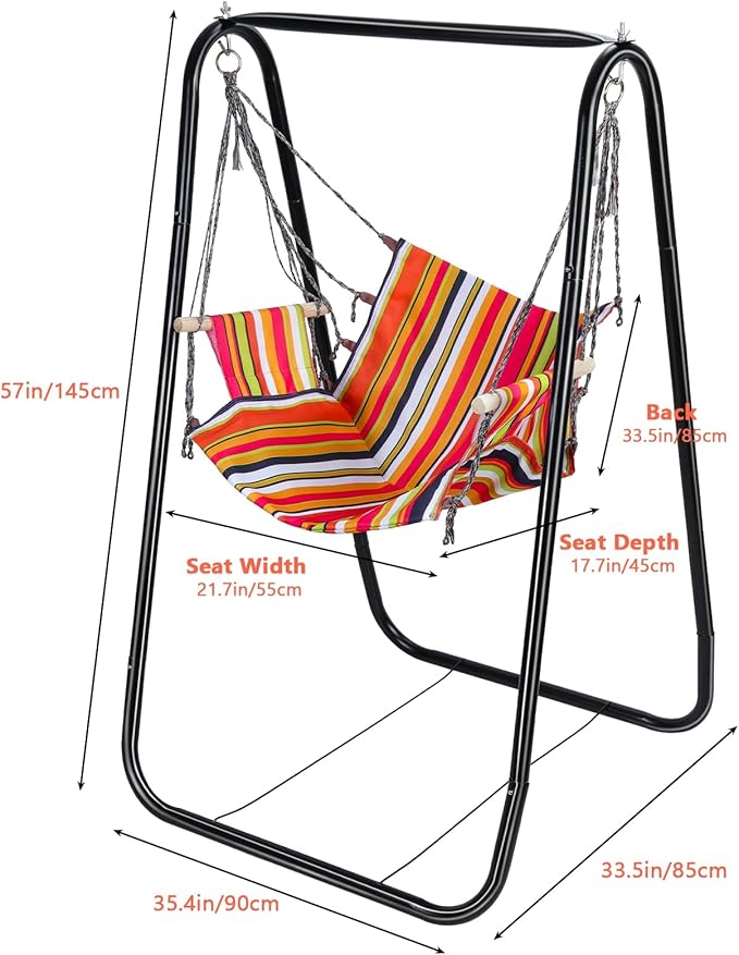 Hammock Chair Stand Indoor Balcony Swing Chair with Rack Heavy-Duty Hammock with Stand Included Kids Hammock Chair for Outdoor Patio Yard A-Shaped Cotton Rope Solid Wood Fixing Bearing 440lbs
