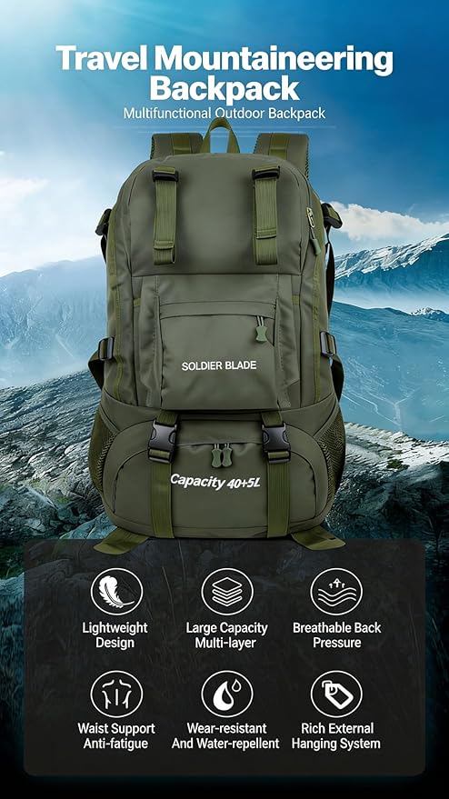 LINGYUE 45L Hiking Backpack Bagpack Waterpoof Outdoor Travel Daypack With 14 Laptop Compartment For Camping Trekking Climbing(Black)