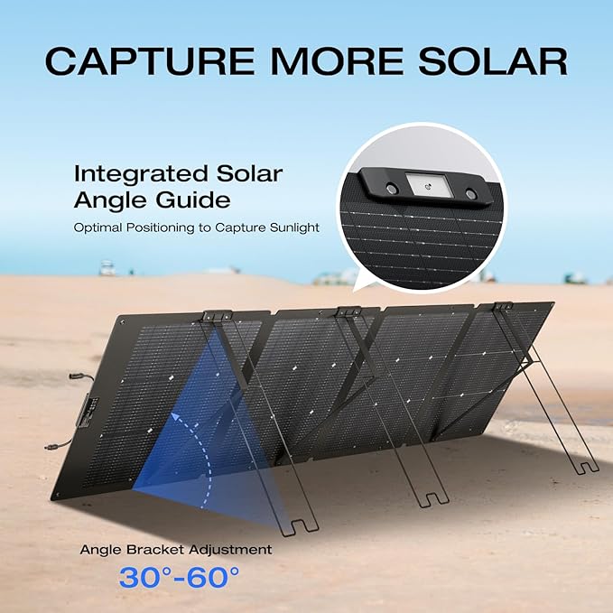 EF ECOFLOW 220W Portable Solar Panel Bifacial Design Up to 25% Conversion Efficiency N-Type Solar Cell with Adjustable Kickstand IP68 Waterproof Foldable Solar Panel for Camping RVing Home Backup