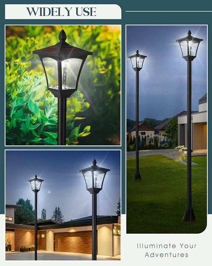 70 Outdoor Solar Post Light LED Solar Lamp Post Outdoor Waterproof IP65 Solar Pole Light for Garden Lawn Pathway Driveway White Light