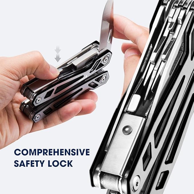 BIBURY Multitool with Pocket Knife 21-in-1 Stainless Steel Pliers with Screwdriver Safety Locking Multi tools with EDC Knife for Survival Camping Fishing Repair Birthday Gifts for Men Women