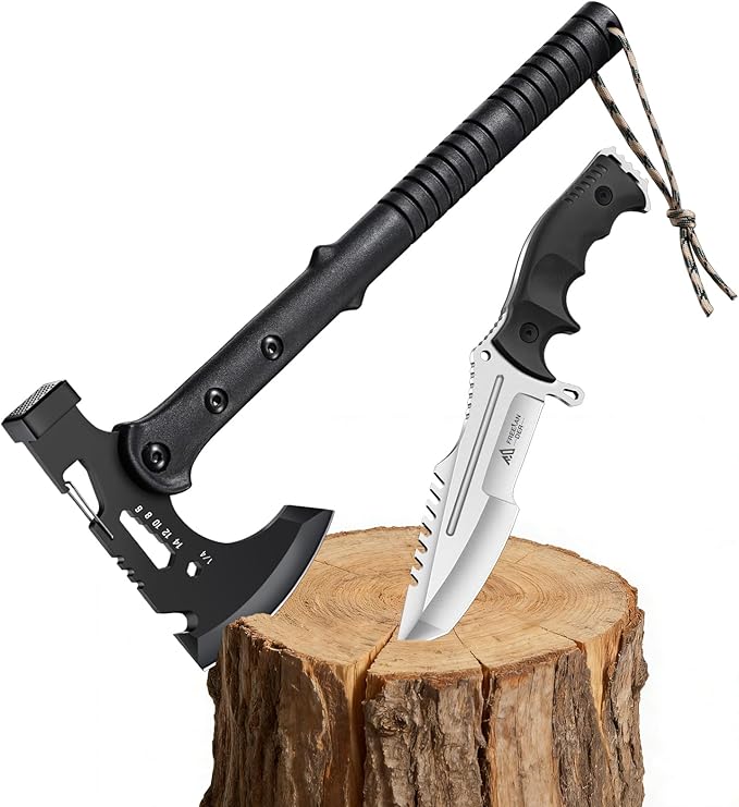 Freelander Camping Axe with Sheath and Outdoor Fixed Blade Knife with Kydex Sheath