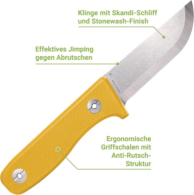 SCHNITZEL DU Kids Whittling Knife – Fixed Blade Outdoor Knife for Wood Carving and Beginners Yellow