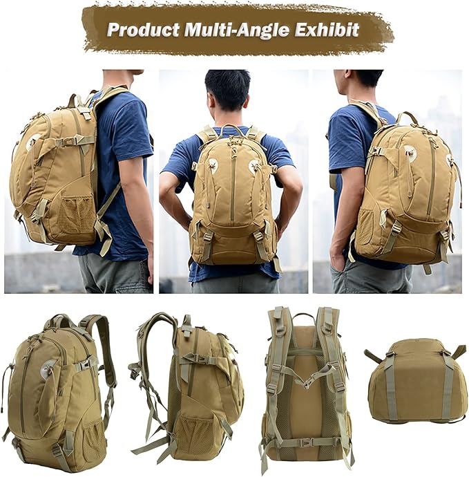 Military tactical backpack30L Large Assault PackMilitary Army Rucksack3 Day Bug Out Bag for outdoor hiking hunting (Khaki)