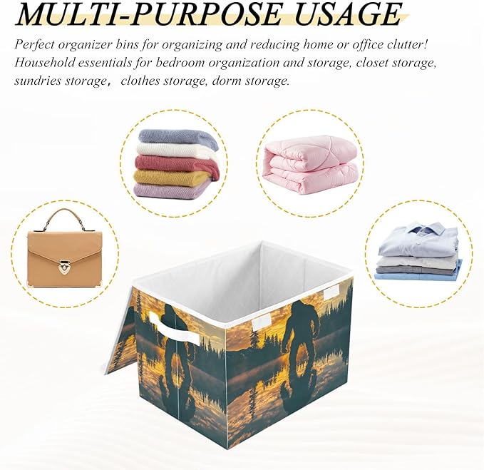 Storage Cube with Lid Lake Sasquatch Print 16.5×12.6×11.8 IN Collapsible Large Capacity Foldable Storage Basket Bin Organizer