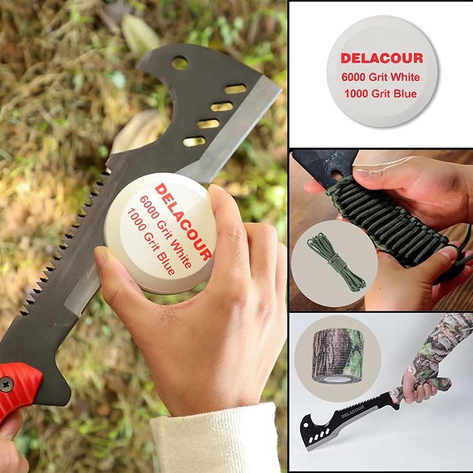 Delacour- Multi-Use Axe MacheteMachete with Nylon Sheath - Survival Machete Ideal for Camping Fishing Hunting Bushcraft - Perfect Brush Axe for Surveying- Gardening Camp Outdoor