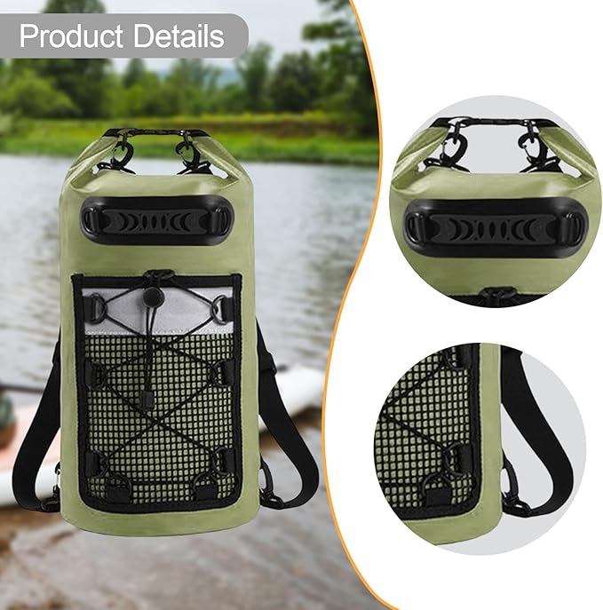 Dry Bag Green Lightweight Sturdy Multifunctional Backpack Accessories for Fishing Beach Boating Kayaking Swimming 20 L