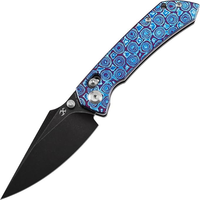 KANSEPT Fenrir Pocket Knife 3.48'' Black Stonewashed CPM S35VN Harpoon Sharp Blade Timascus Handle Thumb Stud Pocket Clip for Edc Camping Survival Hiking Folding Knives K1034V6