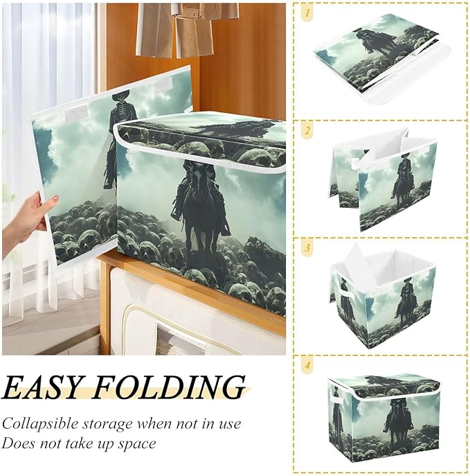 AIXIWAWA Lidded Storage Cube (Cowboy Skulls) Fabric Foldable Closet Bins with Flip Lid and Handles Organizer Basket Container 16.5 x 12.6 x 11.8 IN