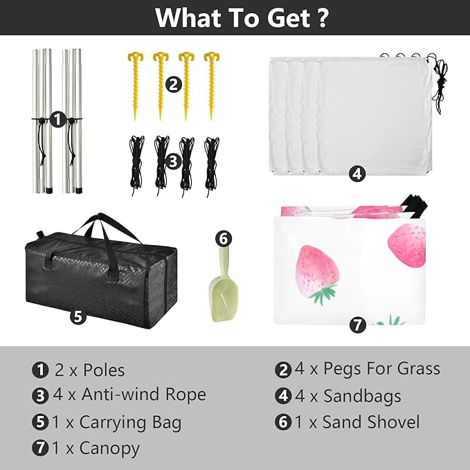 xigua Strawberry Beach Tent Sun Shelter with Carrying Bag - Silver Coated Oxford Fabric Beach Canopy for Beach Camping Fishing - Includes Windproof Ropes Sandbags &amp Stakes
