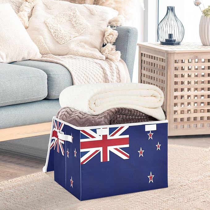New Zealand Flag Zealander Kiwi National Blue Storage Bins with Lid Foldable Clothes Organizer Storage for Clothes for