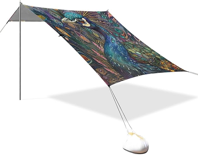 ALAZA Bohemian Peacock Beach Tent Sun Shelter Portable Canopy Sunshade for Outdoor Camping Picnics Backyard Fun 10x9 ft