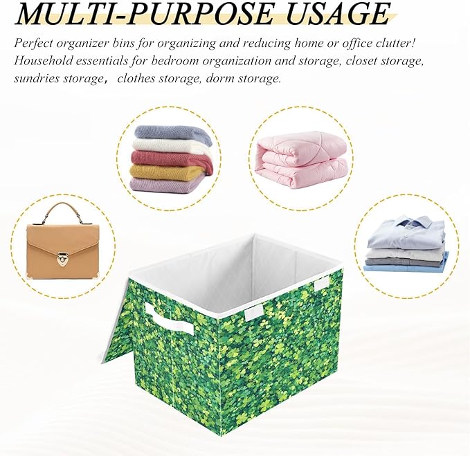 Clover Pattern Fabric Storage Bins with Lids and HandleFoldable Storage Bins with LidsCloset Organizers for Clothes Storage Room Organization Office Storage Chest Organizer
