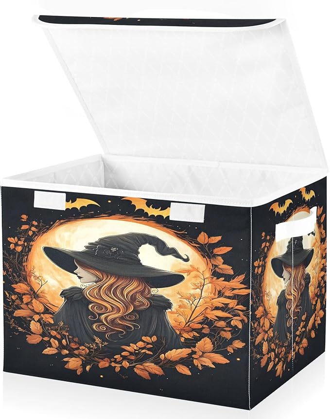 senya Halloween Baskets Collapsible Storage Bins with Lids Autumn Witch Halloween Storage Boxes Clothes Baskets for Organizing
