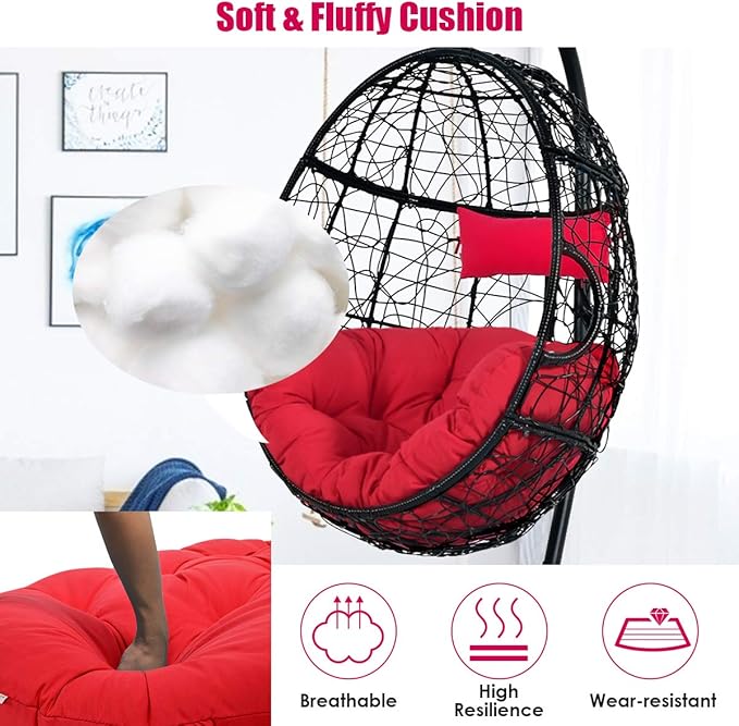 Giantex Hanging Egg Chair Swing Chair with C-Hammock Stand Set Hammock Chair with Soft Seat Cushion &amp Pillow Multifunctional Hanging Chairs for Outdoor Indoor Bedroom (Red)