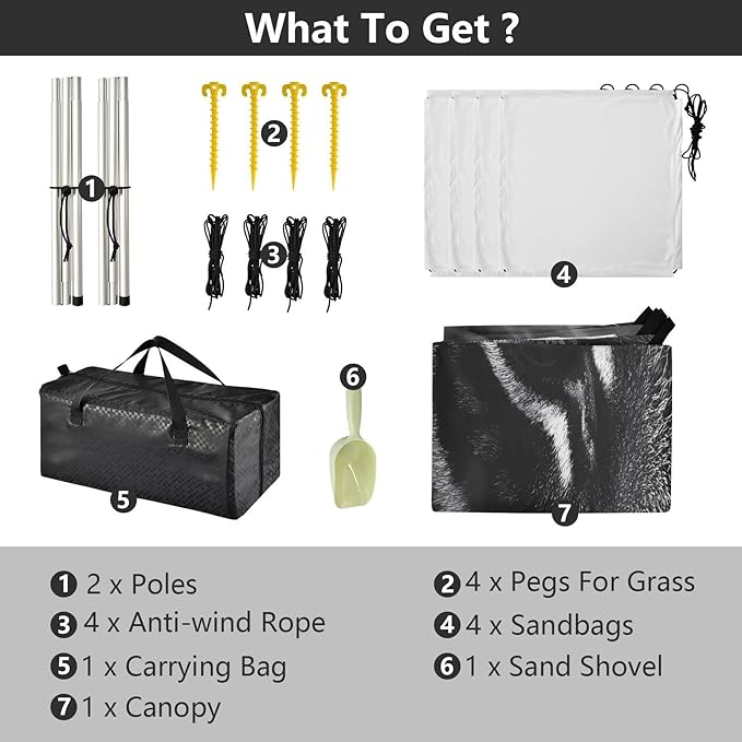 Hunting Tiger Eyes Beach Tent Sun Shelter Set UPF50+ UV Protection 10.5 x 9.19 FT Camping Shade Canopy with Sandbags Sand Anchors Carrying Bag and Others