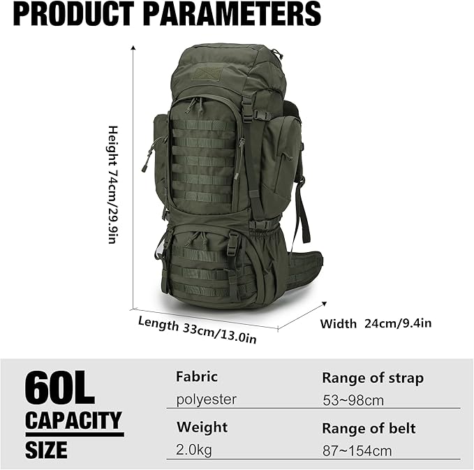 Mardingtop 60L Military Internal Frame Backpack for HikingCampingHuntingRucksack Backpack with Rain Cover