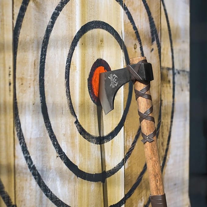 2 Pack 19 Throwing Axe Throwing Tomahawk with Leather Sheath 1065 High Carbon Steel and Beech Wooden Handle Well-Balanced Great for Axe Throwing Game Competition and Recreation