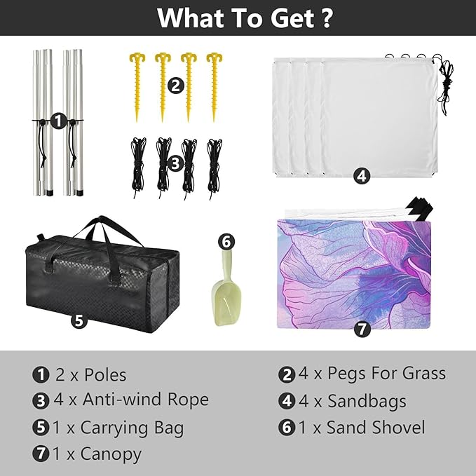 ALAZA Carnation Flower Ink Beach Tent Sun Shelter UPF50+ Protection Beach Shade Canopy w/ 4 Sandbags for Outdoor Camping Fishing Backyard Fun Picnic 10x9 ft